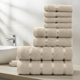 Casabella Towels Set, 8 Pc Towels For Bathroom, 100% Cotton, 2 Bath Towels, 2 Hand Towels, 4 Face Cloth - Beige