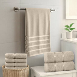 Casabella Towels Set, 8 Pc Towels For Bathroom, 100% Cotton, 2 Bath Towels, 2 Hand Towels, 4 Face Cloth - Beige - thumbnail 7