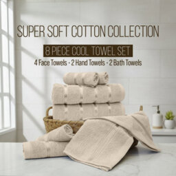 Casabella Towels Set, 8 Pc Towels For Bathroom, 100% Cotton, 2 Bath Towels, 2 Hand Towels, 4 Face Cloth - Beige - thumbnail 2