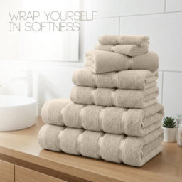Casabella Towels Set, 8 Pc Towels For Bathroom, 100% Cotton, 2 Bath Towels, 2 Hand Towels, 4 Face Cloth - Beige - thumbnail 8