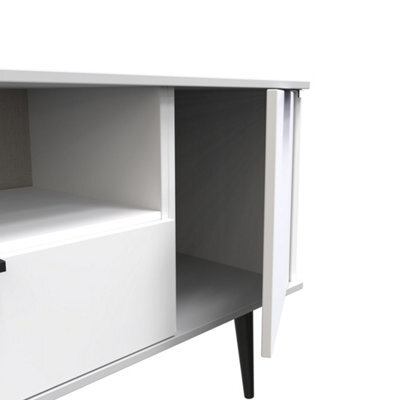 Fuji 2 Door 1 Drawer Wide Tv Unit In Grey Matt & White (Ready Assembled) - image 1