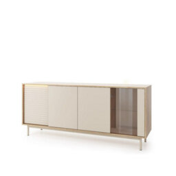 Arte  Tila Sideboard Cabinet 184Cm - Cashmere & Oiled Oak, Push-To-Open Doors With Glass Display - thumbnail 1