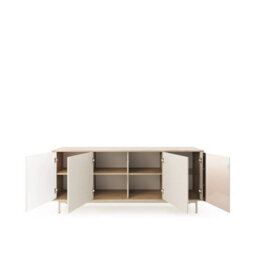 Arte  Tila Sideboard Cabinet 184Cm - Cashmere & Oiled Oak, Push-To-Open Doors With Glass Display - thumbnail 3