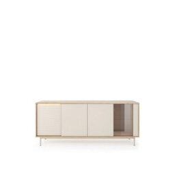 Arte  Tila Sideboard Cabinet 184Cm - Cashmere & Oiled Oak, Push-To-Open Doors With Glass Display - thumbnail 2