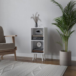 Urbn-Living Urbnliving 2 Tier 53Cm Height White Wooden Storage Cube Bookcase Scandinavian Style White Legs - thumbnail 2