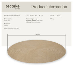 Tectake Rug Vibe In Round, Boho Style, Durable And Easy-Care For Indoor And Outdoor Use   160 Cm - Brown - thumbnail 6