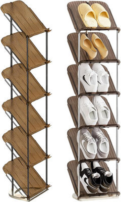 Tall Narrow 6 Tier Clear Shoe Rack Smoke Clear Vertical Sloping Shoe Shelf With Transparent Pet Tiers Steel Frame Space Saving - image 1