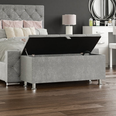 Lassic Vida Designs Valencia Storage Ottoman Crushed Velvet Silver Storage Ukfr Bench Chest Bedroom Living Room  - image 1
