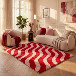 The Rugs Joli Red And Pink Wavy Rug Soft Dense Pile Easy To Clean And Pet Friendly For Living Rooms And Bedrooms - thumbnail 8