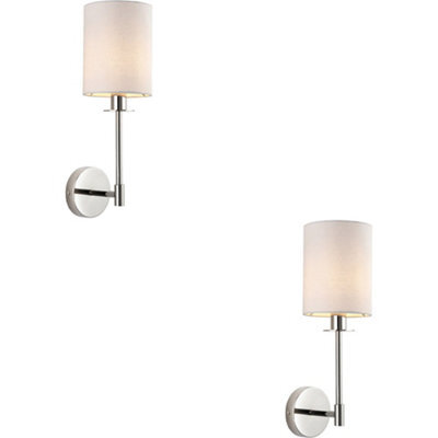 Loops 2 Pack Polished Nickel Dimmable Wall Light - Modern Vintage White Cylinder Shade - 6W Led E14 - image 1