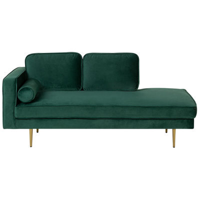 Beliani Left-Hand Chaise Longue Miramas Velvet Emerald Green - image 1