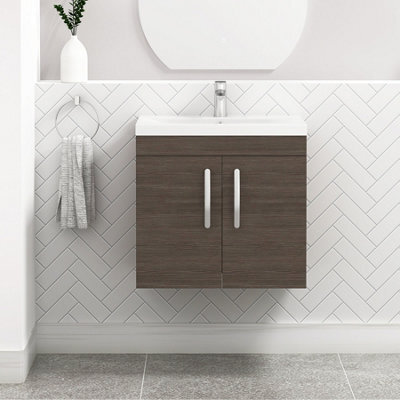 Royal Bathrooms Turin Grey Elm 600mm Wall Hung Vanity Unit 2 Door With Mid-Edge Basin Sink - image 1
