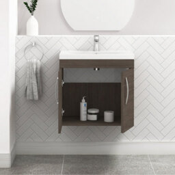 Royal Bathrooms Turin Grey Elm 600mm Wall Hung Vanity Unit 2 Door With Mid-Edge Basin Sink - thumbnail 3