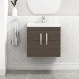 Royal Bathrooms Turin Grey Elm 600mm Wall Hung Vanity Unit 2 Door With Mid-Edge Basin Sink - thumbnail 1