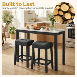 Gainoom 3-Piece Bar Table Set Modern Counter Height Breakfast Table With Faux Marble Top & 2 Padded Stools - thumbnail 7
