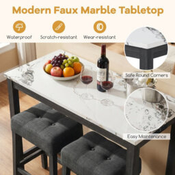 Gainoom 3-Piece Bar Table Set Modern Counter Height Breakfast Table With Faux Marble Top & 2 Padded Stools - thumbnail 6