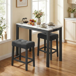Gainoom 3-Piece Bar Table Set Modern Counter Height Breakfast Table With Faux Marble Top & 2 Padded Stools - thumbnail 3