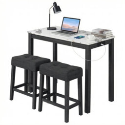Gainoom 3-Piece Bar Table Set Modern Counter Height Breakfast Table With Faux Marble Top & 2 Padded Stools
