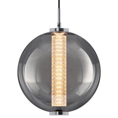 Long Life Lamps Company Led Globe Ceiling Pendant Light Smoked Grey Glass Lamp Shade Chrome Holder K437 - image 1