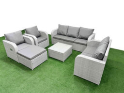 Fimous Pe Rattan Garden Furniture Set Adjustable Chair Double Love Seat 2 Seater Sofa Lounge Set Square Coffee Table Big Footstool - thumbnail 1