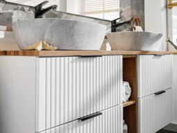Impact Furniture Bathroom Vanity Unit 800mm Wall Hung Drawer Cabinet Ribbed Textured Fluted White Modern Floating Sink Unit Adel - thumbnail 9