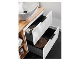Impact Furniture Bathroom Vanity Unit 800mm Wall Hung Drawer Cabinet Ribbed Textured Fluted White Modern Floating Sink Unit Adel - thumbnail 8