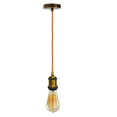 Vintage Industrial Brass Pendant Ceiling Light E27 With 2M Gold Twisted Fabric Cable Retro Lamp Holder Kit - image 1