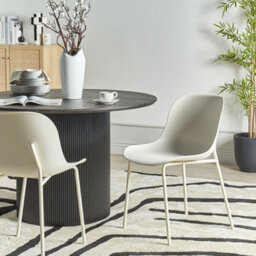 Wyld And Coco Set Of 2 Modern Dining Chairs Light Beige With Metal Legs - Compact, Easy-Care Seats - thumbnail 2