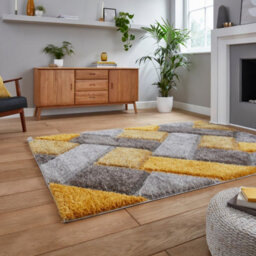 Grey Yellow Shaggy Geometric Modern Easy To Clean Rug For Living Room Bedroom And Dining Room-120Cm X 170Cm - thumbnail 2