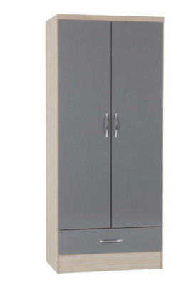 Seconique Nevada 2 Door 1 Drawer Wardrobe In Grey  Light Oak Effect Veneer - image 1