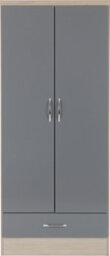 Seconique Nevada 2 Door 1 Drawer Wardrobe In Grey  Light Oak Effect Veneer - thumbnail 3