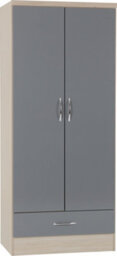 Seconique Nevada 2 Door 1 Drawer Wardrobe In Grey  Light Oak Effect Veneer - thumbnail 2