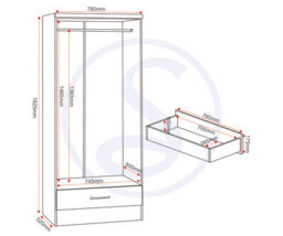 Seconique Nevada 2 Door 1 Drawer Wardrobe In Grey  Light Oak Effect Veneer - thumbnail 9