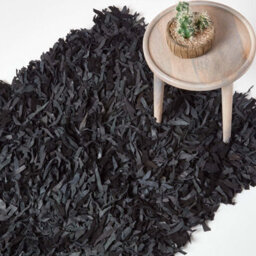 Homescapes Dallas Leather Shaggy Rug Black, 120 X 180 Cm - thumbnail 1