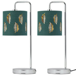 First Choice Lighting Set Of 2 Arched Table Lamps With Dark Green Fern Cut Out Shades - thumbnail 1
