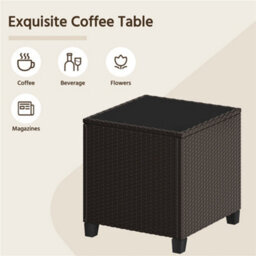 Yaheetech Wicker Patio Bistro Set, Rattan Coffee Table And 2 Cushioned Chairs, Brown/beige - thumbnail 7