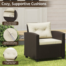 Yaheetech Wicker Patio Bistro Set, Rattan Coffee Table And 2 Cushioned Chairs, Brown/beige - thumbnail 6
