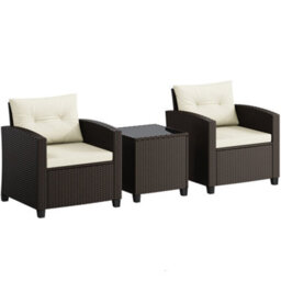 Yaheetech Wicker Patio Bistro Set, Rattan Coffee Table And 2 Cushioned Chairs, Brown/beige - thumbnail 3
