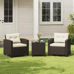 Yaheetech Wicker Patio Bistro Set, Rattan Coffee Table And 2 Cushioned Chairs, Brown/beige - thumbnail 1
