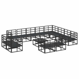 Berkfield Modern Garden Sofa Set With Cushion 13 Pcs Black Aluminium - thumbnail 6