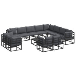 Berkfield Modern Garden Sofa Set With Cushion 13 Pcs Black Aluminium - thumbnail 1