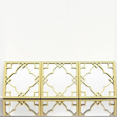 Deenz 25X25Cm Set Of 3 Moroccan Tile Mirrors Moroccan Wall Art Hanging Mirror Square For Small Home Accessories Gifts (Gold)