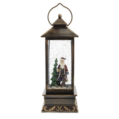 Festive 27Cm Battery Operated Christmas Led Water Spinner Lantern - Santa Scene - image 1
