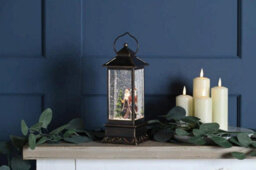 Festive 27Cm Battery Operated Christmas Led Water Spinner Lantern - Santa Scene - thumbnail 2