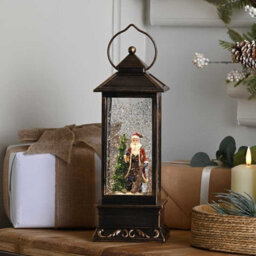Festive 27Cm Battery Operated Christmas Led Water Spinner Lantern - Santa Scene - thumbnail 3