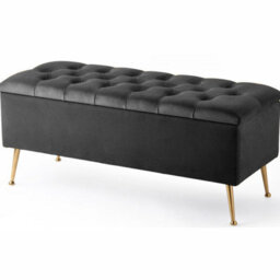 120Cm Amara Chesterfield Ottoman Storage Bench - Plush Velvet Shoes Bench - Black Upholstery Footstool Storage With Legs - thumbnail 1