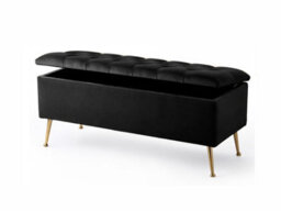 120Cm Amara Chesterfield Ottoman Storage Bench - Plush Velvet Shoes Bench - Black Upholstery Footstool Storage With Legs - thumbnail 2