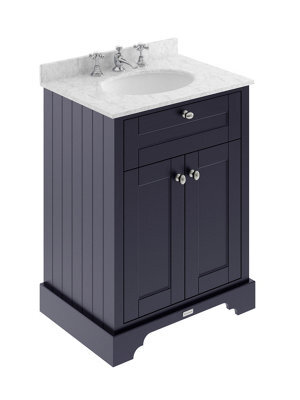 Hudson Reed Floor Standing Two Door Traditional Vanity Unit With 3 Tap Hole Grey Marble Top & Basin In Twilight Blue, 620 X 470mm - image 1