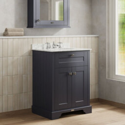 Hudson Reed Floor Standing Two Door Traditional Vanity Unit With 3 Tap Hole Grey Marble Top & Basin In Twilight Blue, 620 X 470mm - thumbnail 4