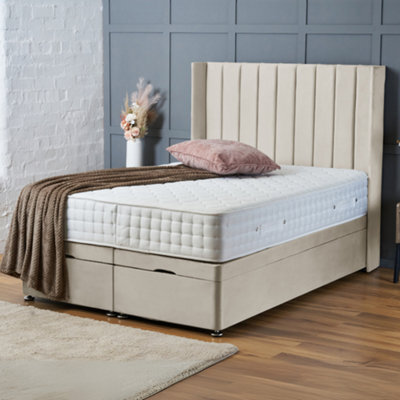 Bsspoke End Lift Ottoman Divan Bed In Cream Plush 25Cm Orthopaedic Mattress & 138Cm Headboard In All Sizes - image 1